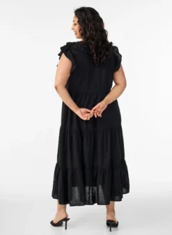 Ärmelloses Midikleid aus Leinen und Viskose mit Rüschen