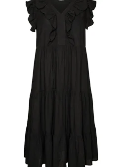 Ärmelloses Midikleid aus Leinen und Viskose mit Rüschen
