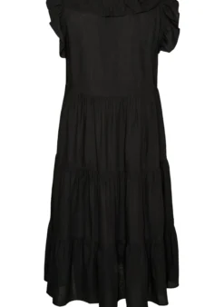 Ärmelloses Midikleid aus Leinen und Viskose mit Rüschen