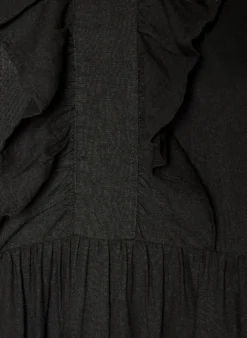 Ärmelloses Midikleid aus Leinen und Viskose mit Rüschen