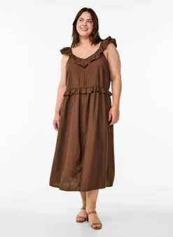 Ärmelloses Midikleid mit Rüschendetails