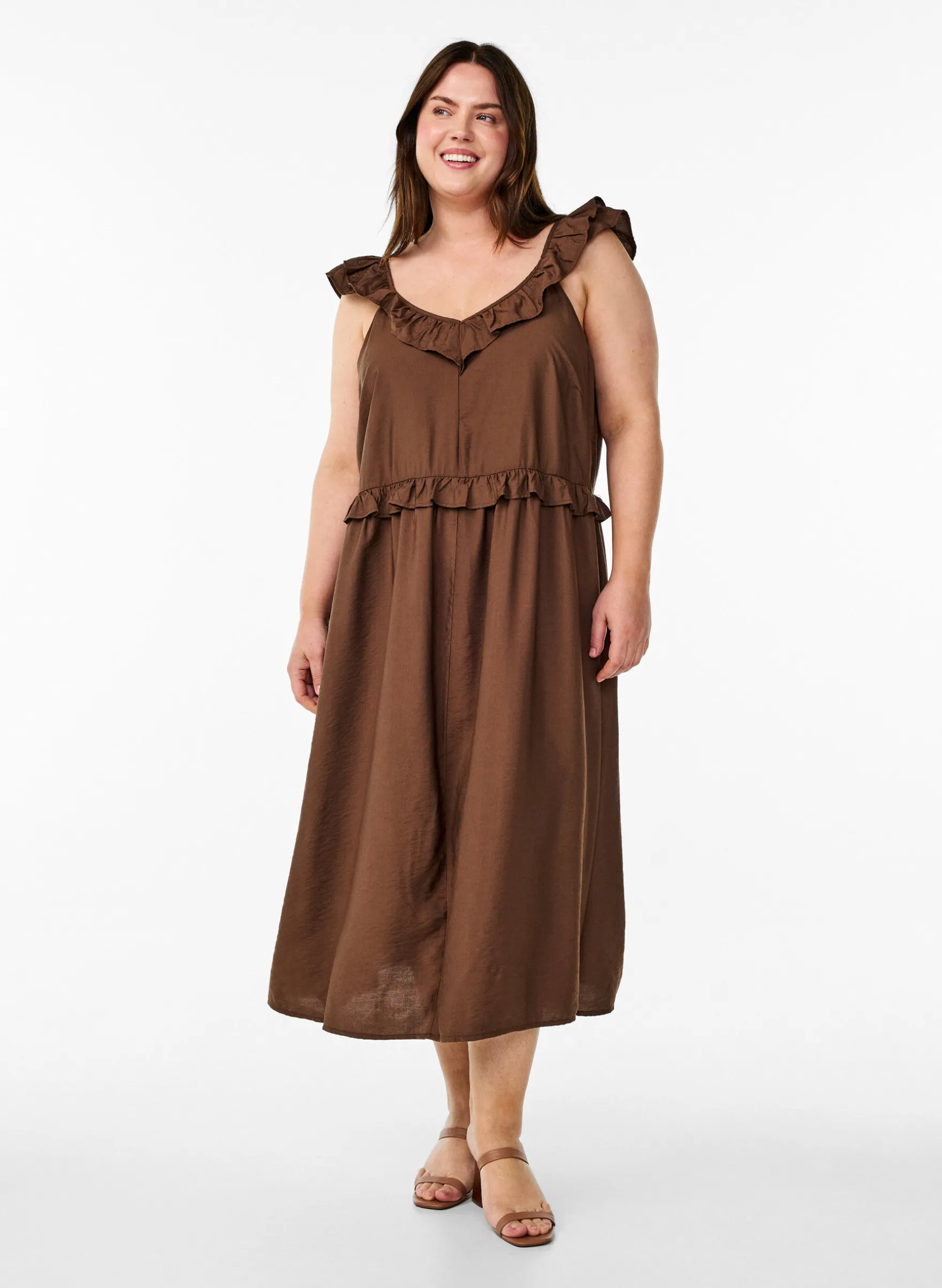 Ärmelloses Midikleid mit Rüschendetails