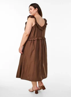 Ärmelloses Midikleid mit Rüschendetails