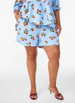 Shorts aus Baumwolle mit Tomaten-Print und hoher Taille