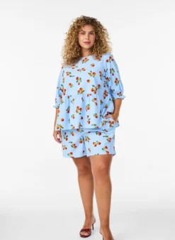 Shorts aus Baumwolle mit Tomaten-Print und hoher Taille
