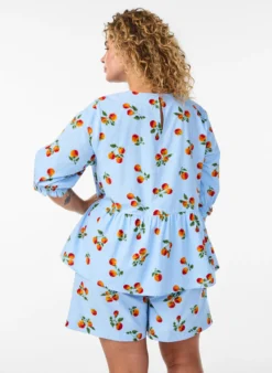 Shorts aus Baumwolle mit Tomaten-Print und hoher Taille