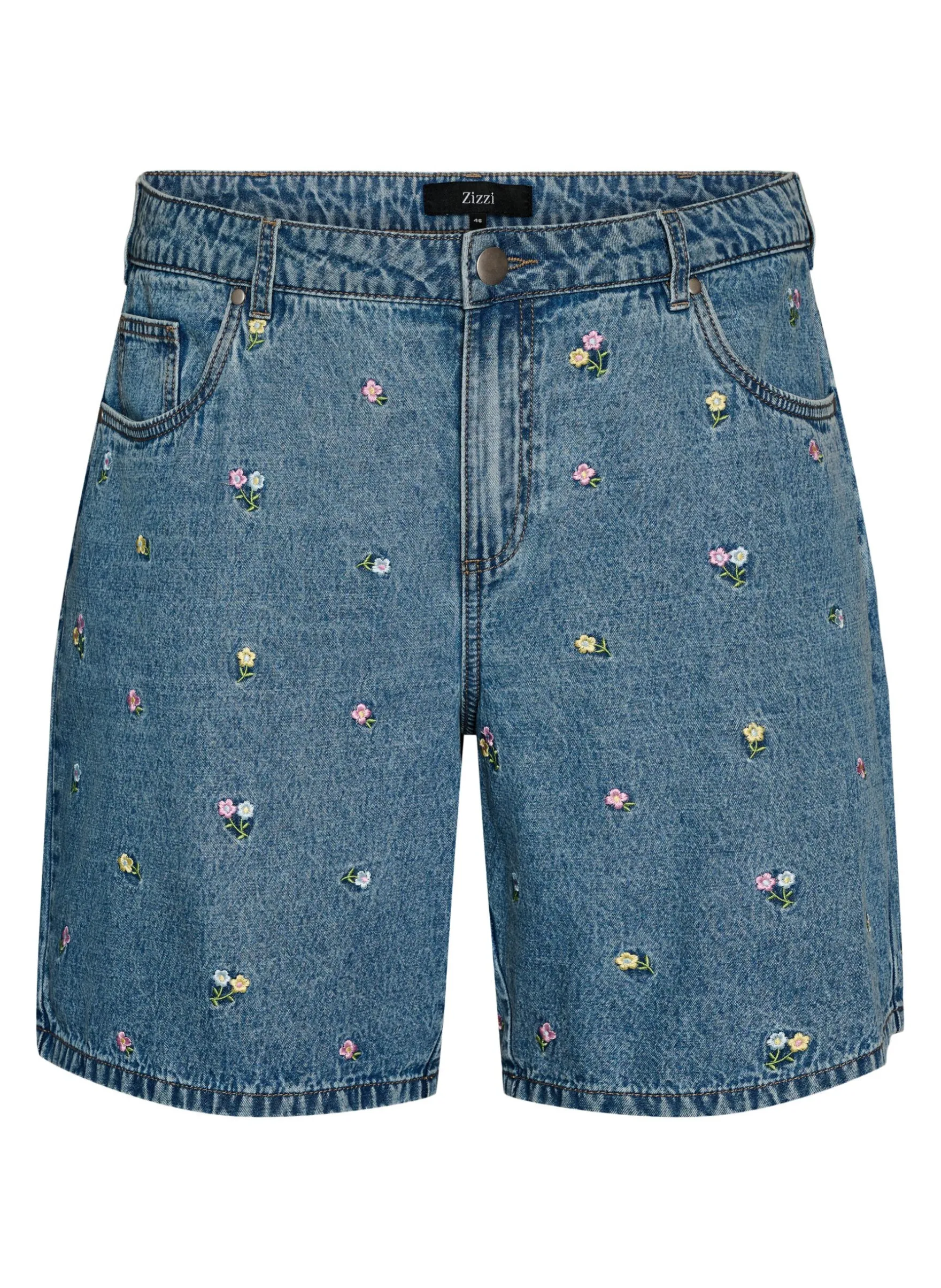 Shorts aus Denim mit bestickten Blumen