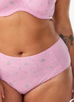 Slip aus Mikrofaser mit Mesh und Blumenstickerei