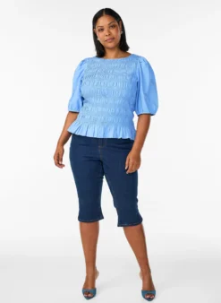 Smockbluse mit Rüschensaum und U-Boot-Ausschnitt