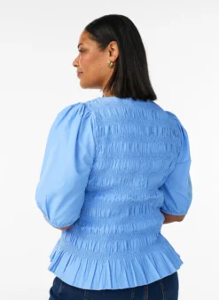 Smockbluse mit Rüschensaum und U-Boot-Ausschnitt