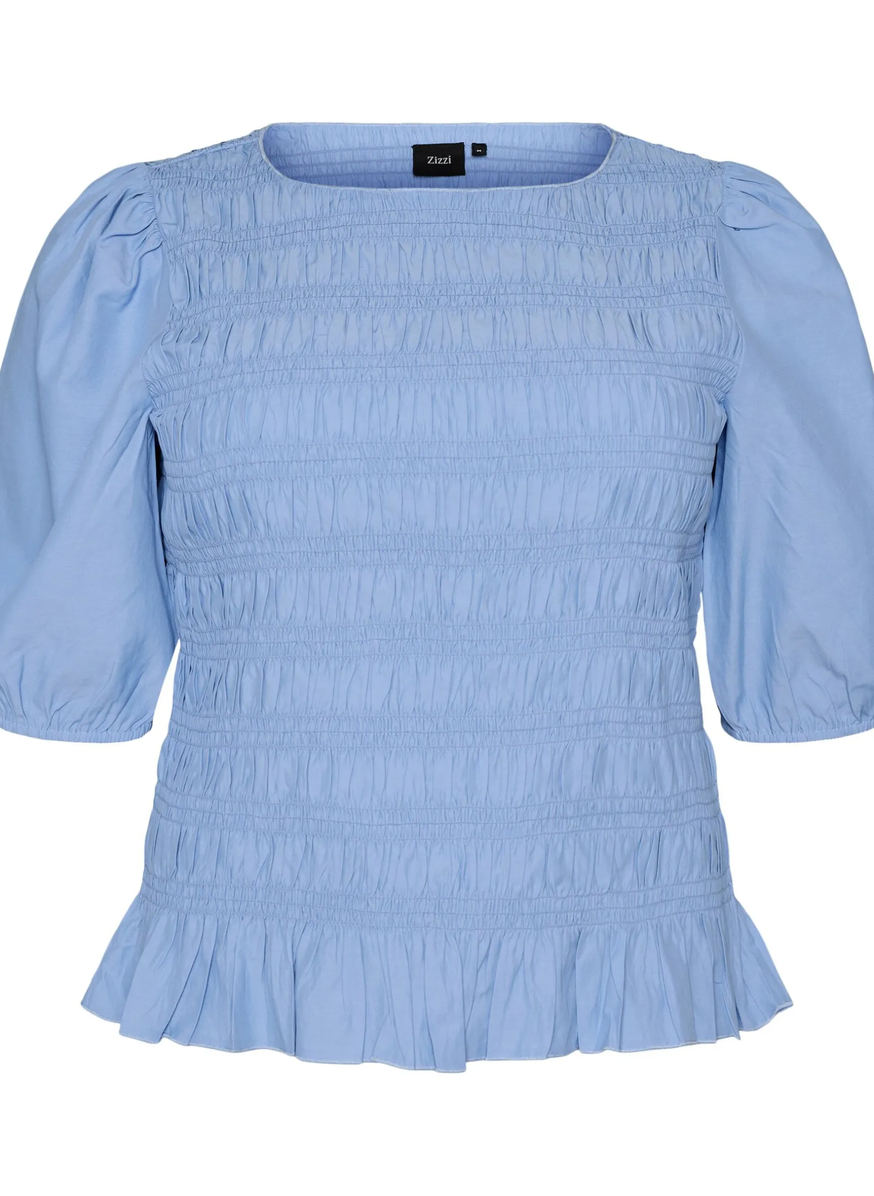 Smockbluse mit Rüschensaum und U-Boot-Ausschnitt