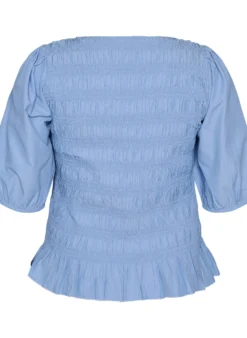 Smockbluse mit Rüschensaum und U-Boot-Ausschnitt
