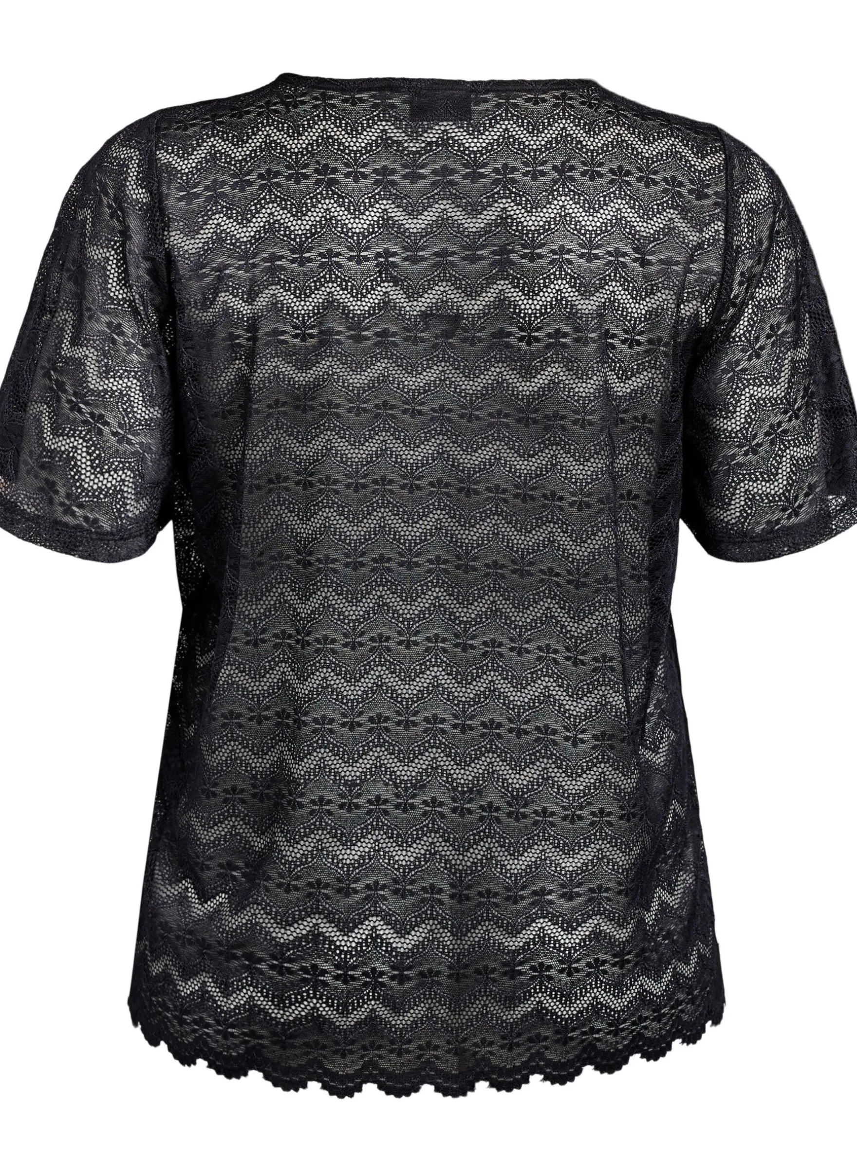 Spitzenbluse mit kurzen Ärmeln und wellenförmigem Saum