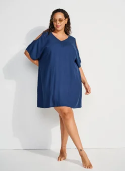 Strandkleid aus Viskose mit Schulterdetail
