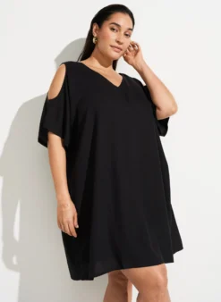 Strandkleid aus Viskose mit Schulterdetail