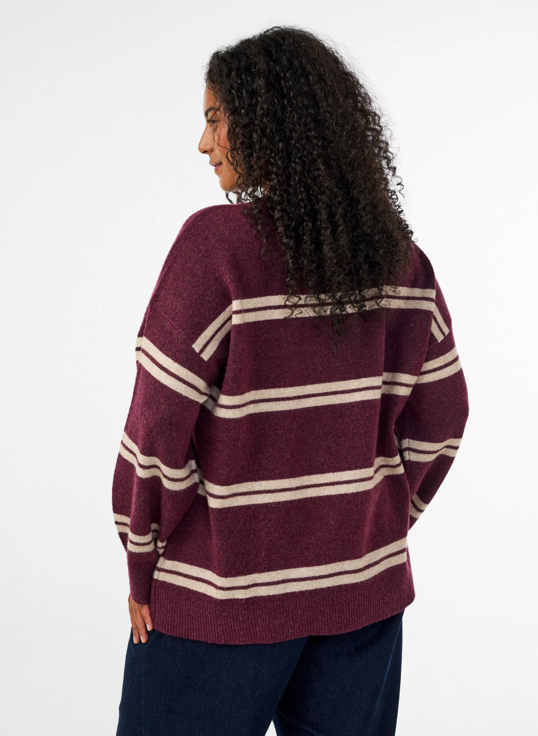 Strickbluse mit doppelten Kontraststreifen