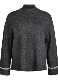 Strickbluse mit hohem Kragen und Kontrastdetail