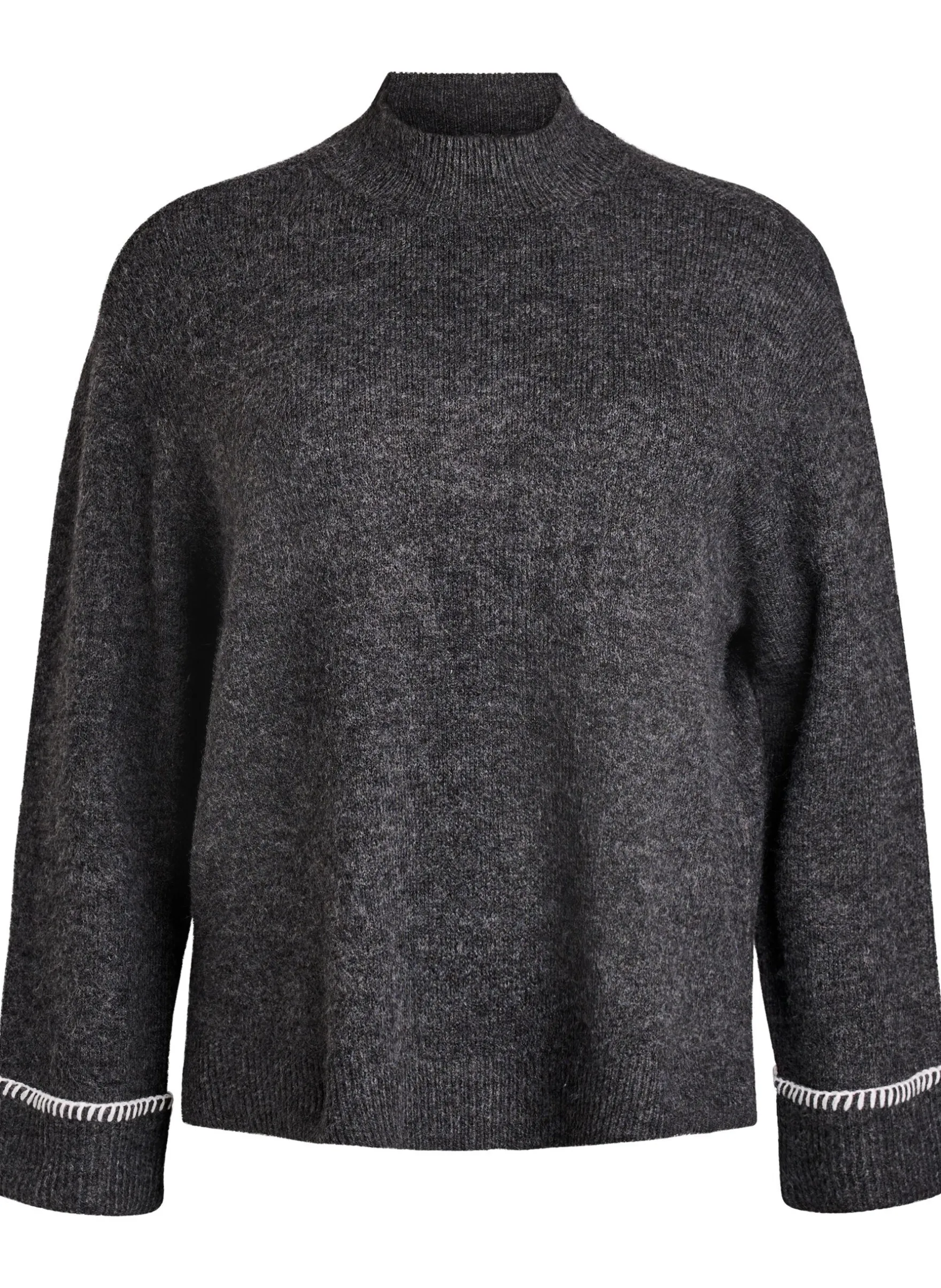 Strickbluse mit hohem Kragen und Kontrastdetail