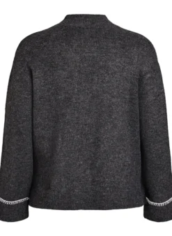 Strickbluse mit hohem Kragen und Kontrastdetail
