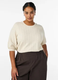 Strickbluse mit Strukturmuster und kurzen Ärmeln