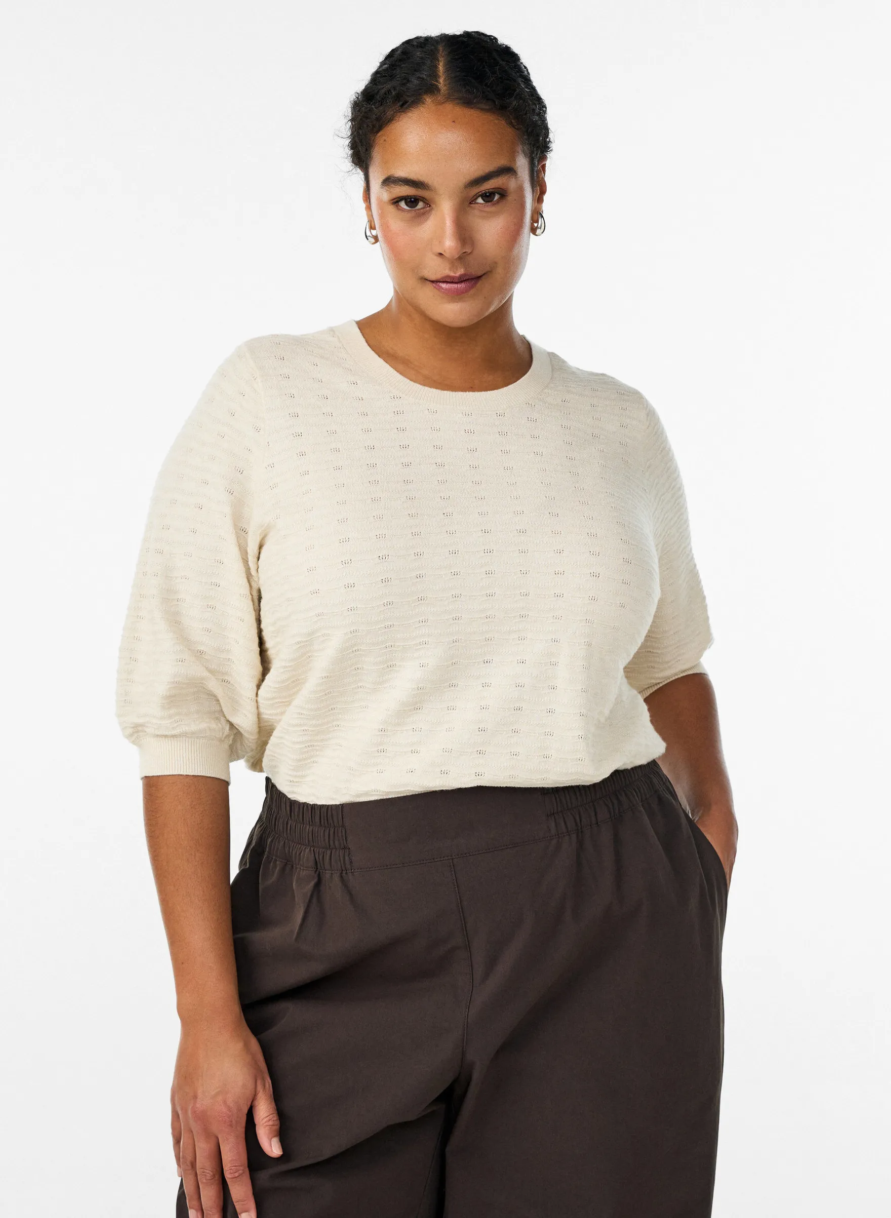 Strickbluse mit Strukturmuster und kurzen Ärmeln