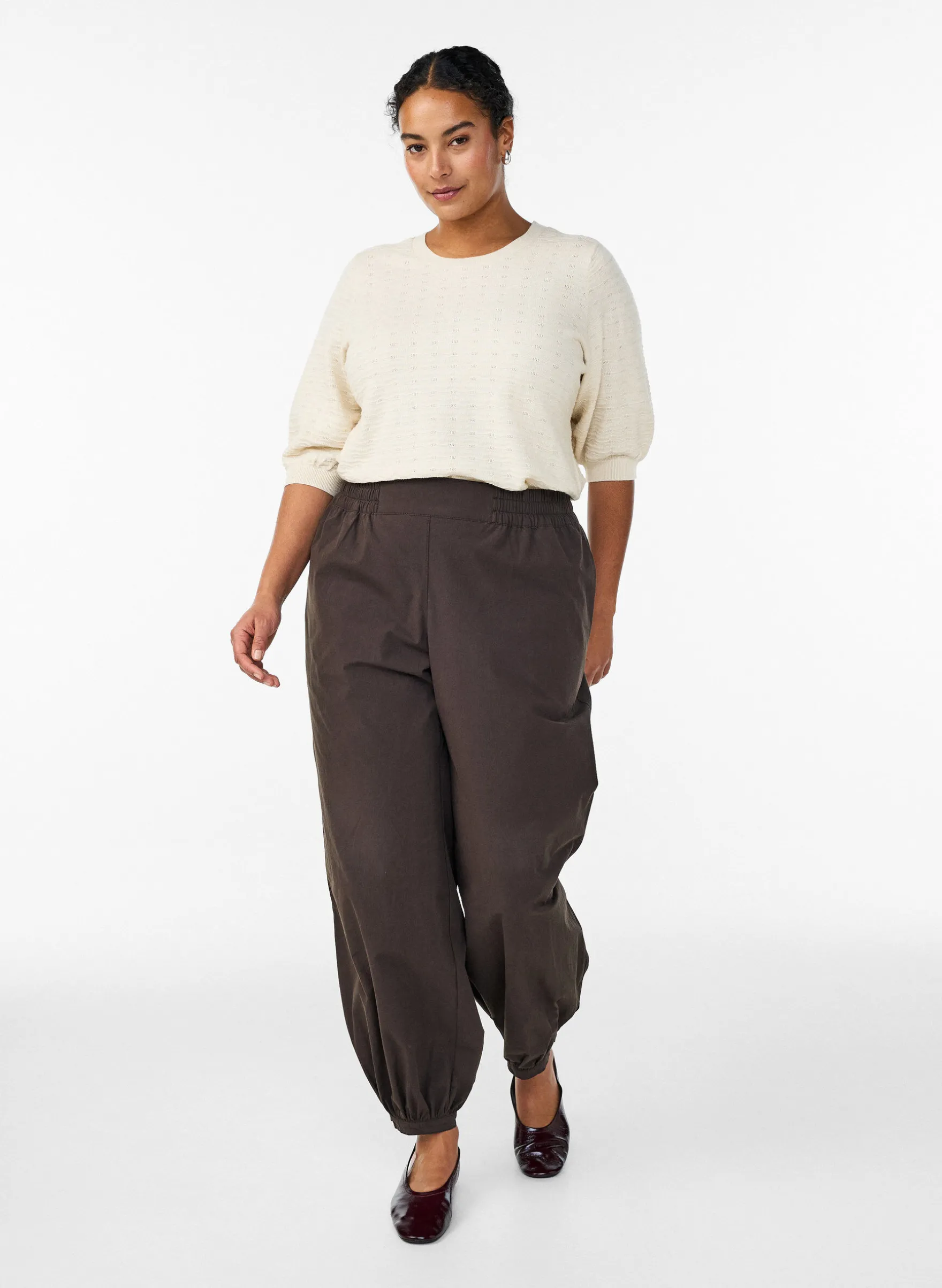 Strickbluse mit Strukturmuster und kurzen Ärmeln