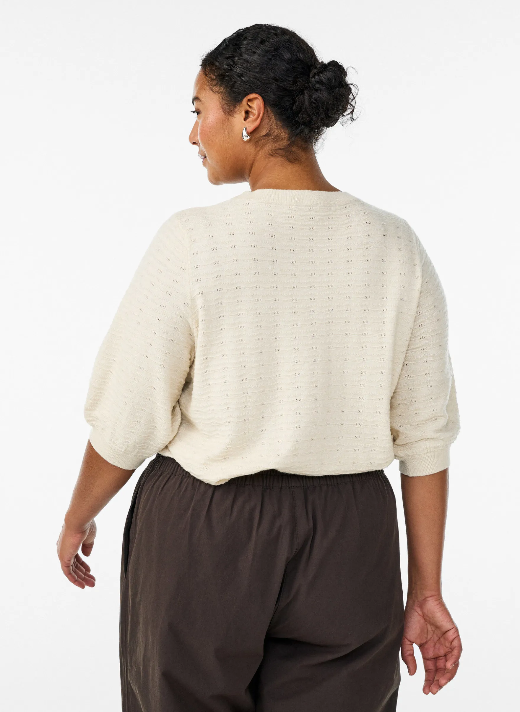 Strickbluse mit Strukturmuster und kurzen Ärmeln
