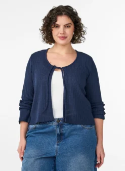 Strickjacke aus Jersey mit Struktur und Bindedetail vorne