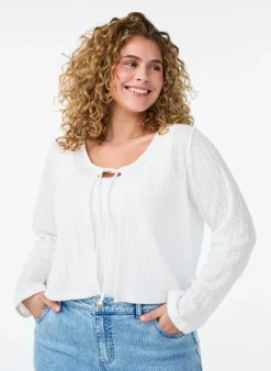 Strickjacke aus Jersey mit Struktur und Bindedetail vorne