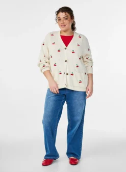Strickjacke mit Kirschstickerei