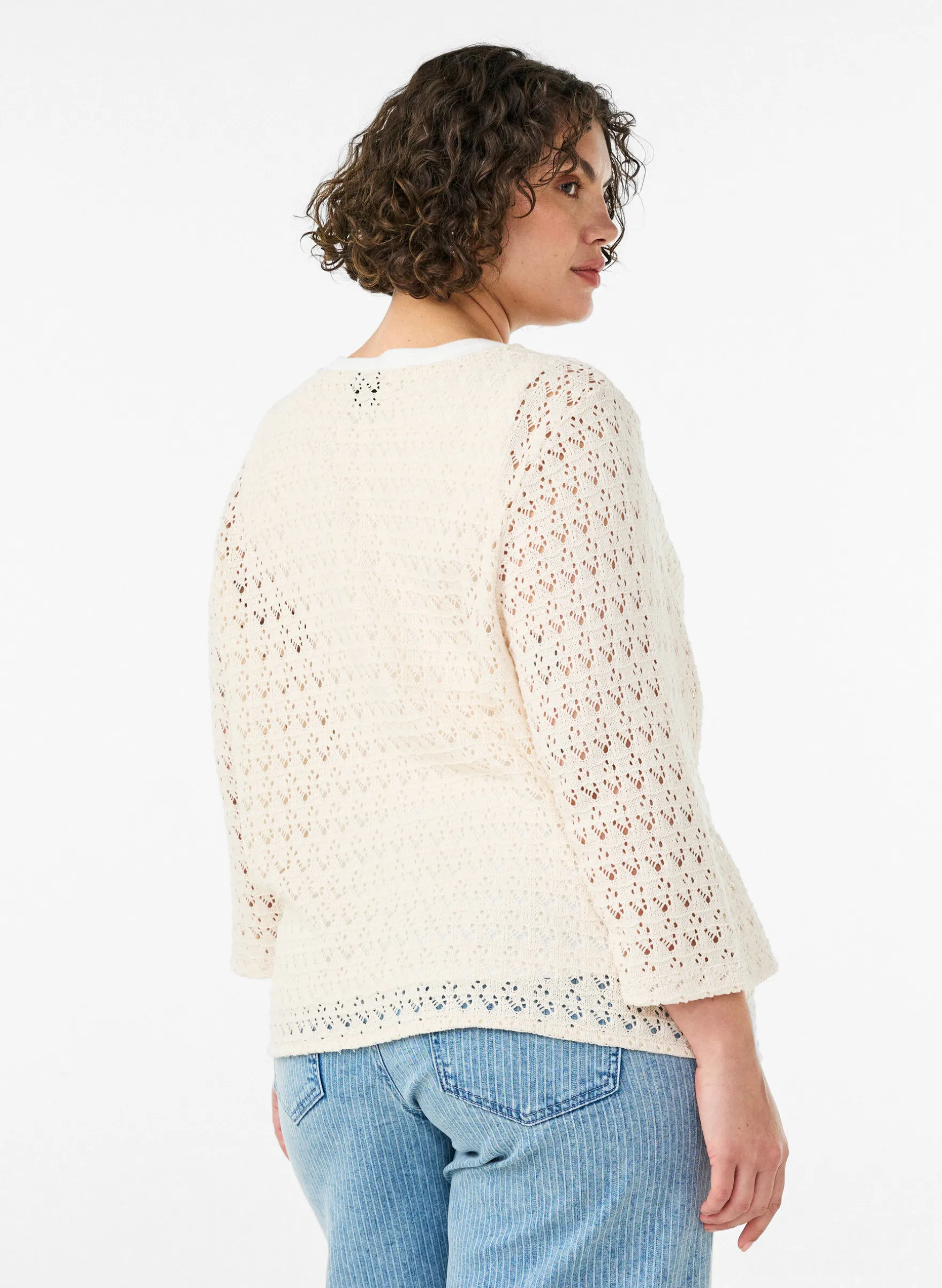 Strickjacke mit Lochstickerei und V-Ausschnitt