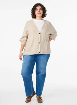 Strickjacke mit Rippstruktur und Ballonärmeln