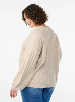 Strickjacke mit Rippstruktur und Ballonärmeln