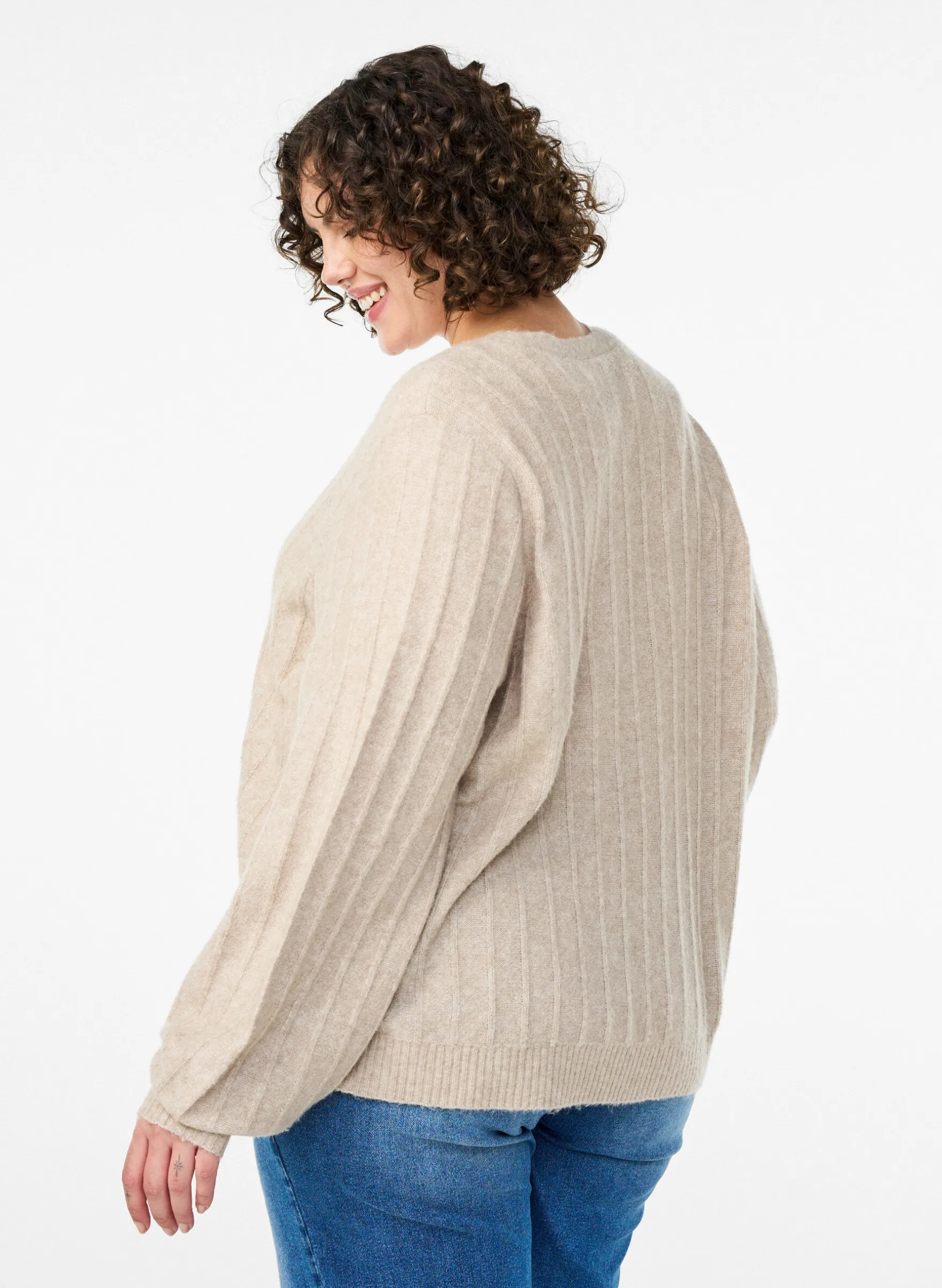 Strickjacke mit Rippstruktur und Ballonärmeln