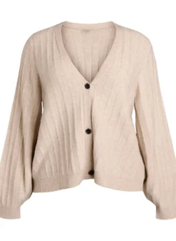 Strickjacke mit Rippstruktur und Ballonärmeln