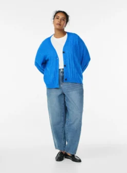 Strickjacke mit Rippstruktur und Ballonärmeln