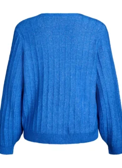 Strickjacke mit Rippstruktur und Ballonärmeln