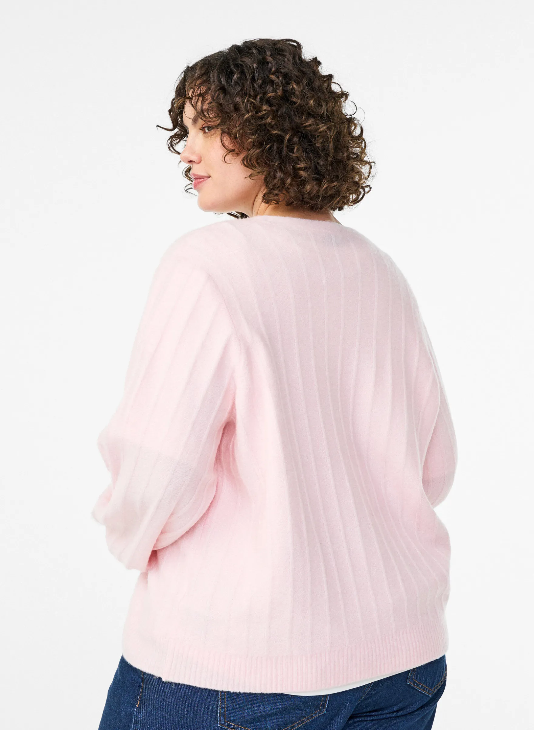 Strickjacke mit Rippstruktur und Ballonärmeln