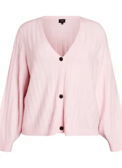 Strickjacke mit Rippstruktur und Ballonärmeln