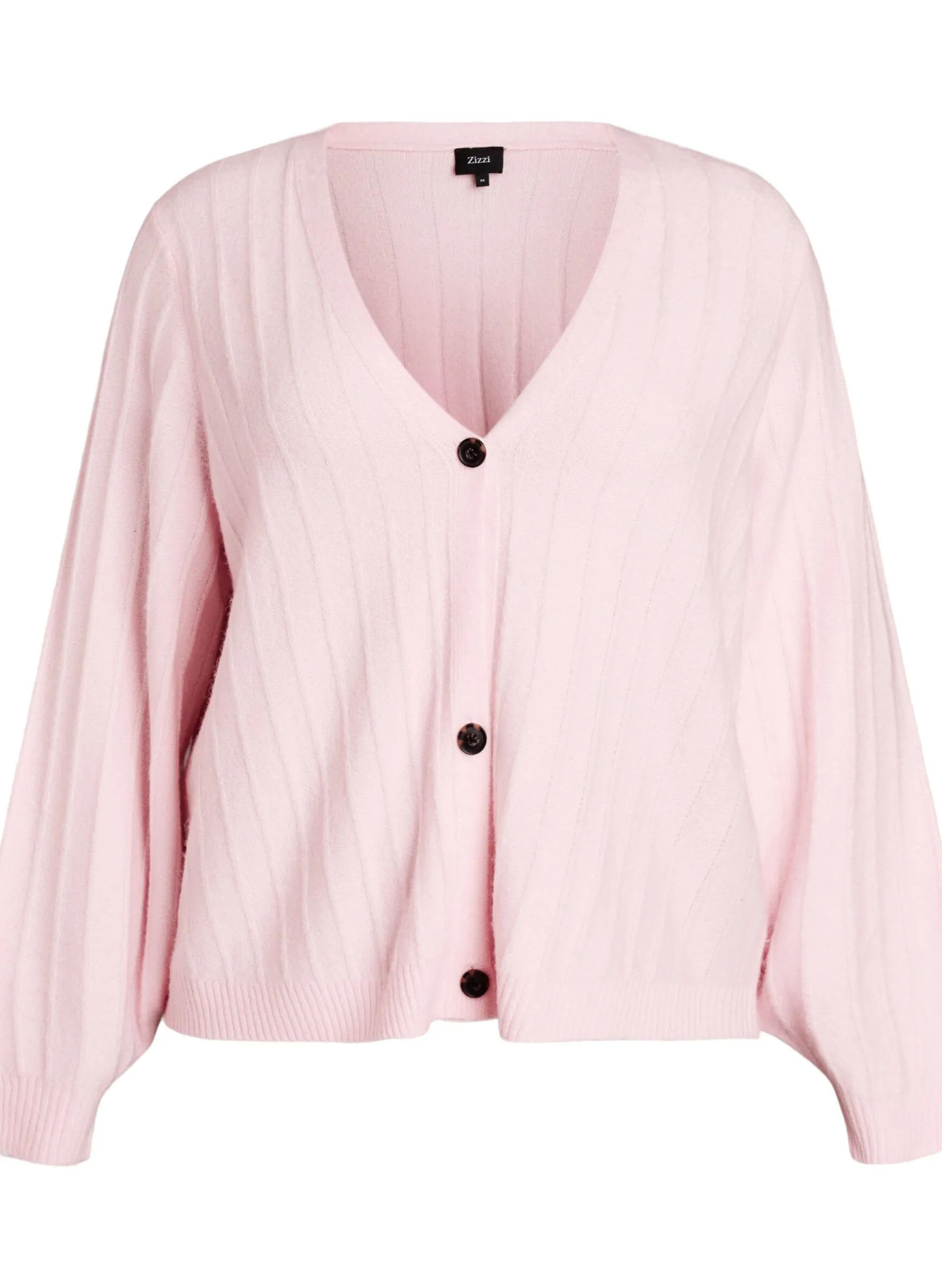 Strickjacke mit Rippstruktur und Ballonärmeln