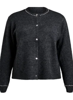 Strickjacke mit Strasssteinen und Zierknöpfen
