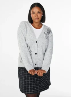 Strickjacke mit V-Ausschnitt und aufgestickten Blumen