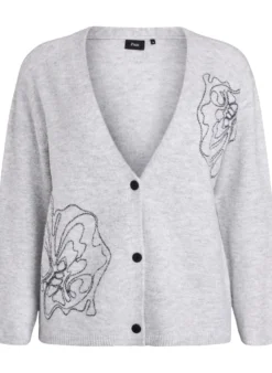 Strickjacke mit V-Ausschnitt und aufgestickten Blumen