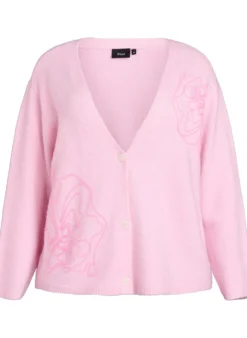 Strickjacke mit V-Ausschnitt und aufgestickten Blumen