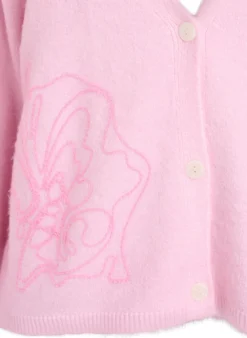 Strickjacke mit V-Ausschnitt und aufgestickten Blumen