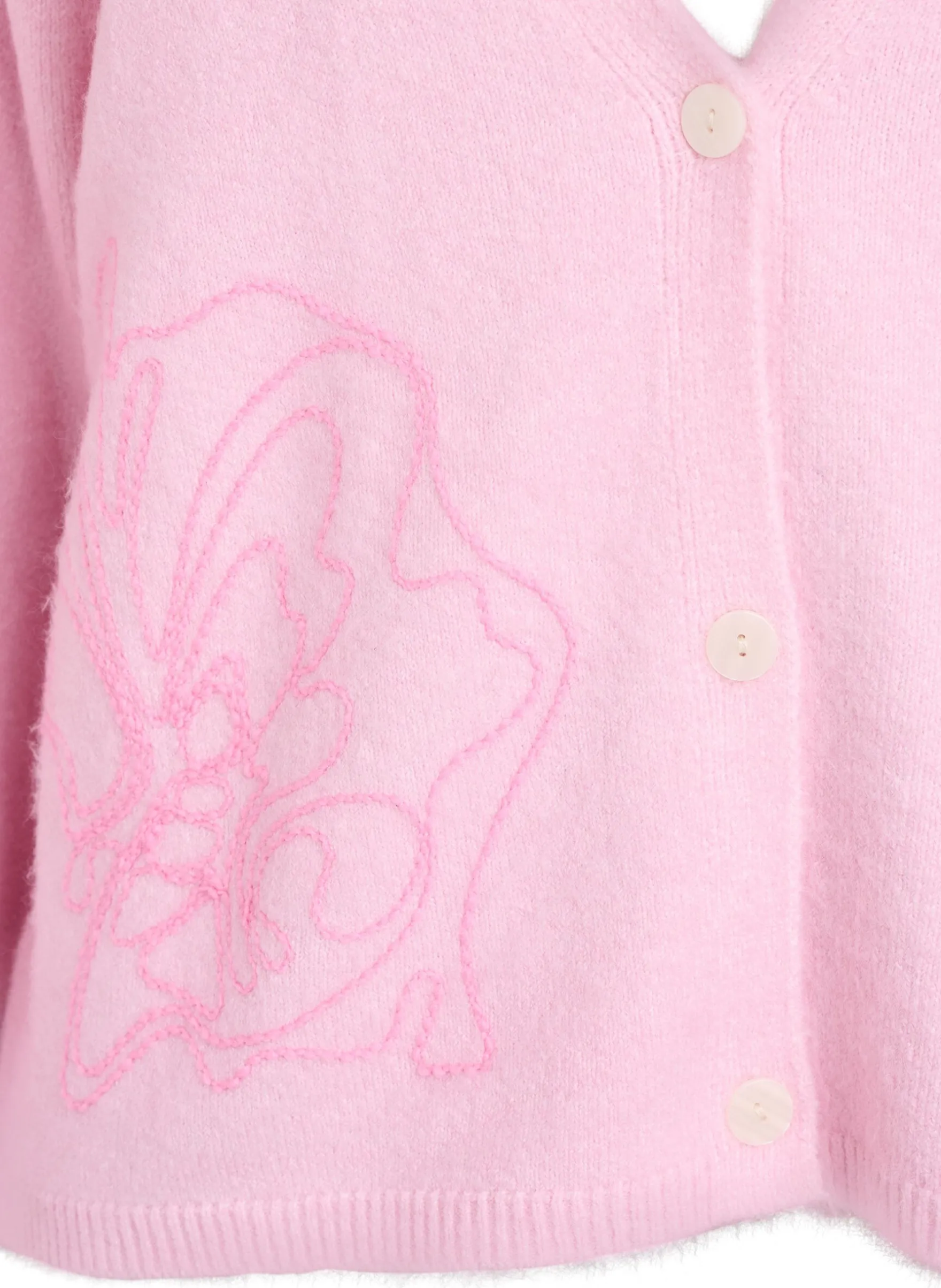 Strickjacke mit V-Ausschnitt und aufgestickten Blumen