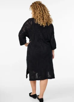 Strickkleid mit Ajourmuster und 3/4-Ärmeln