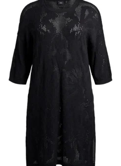Strickkleid mit Ajourmuster und 3/4-Ärmeln