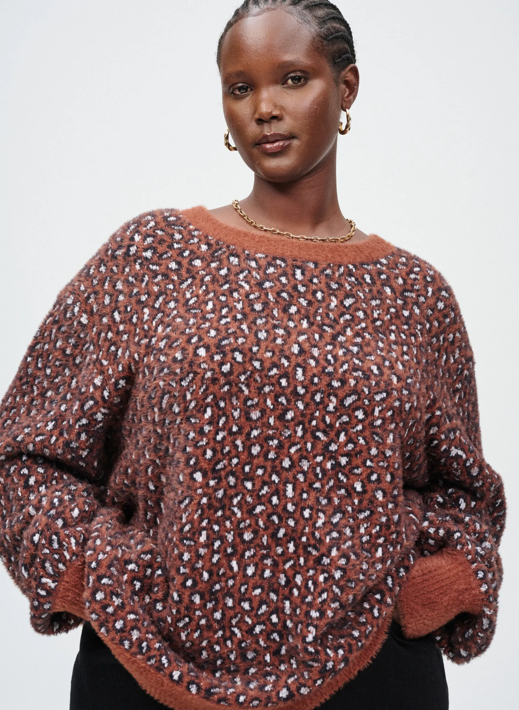 Strickpullover mit Animalprint und flauschigem Finish