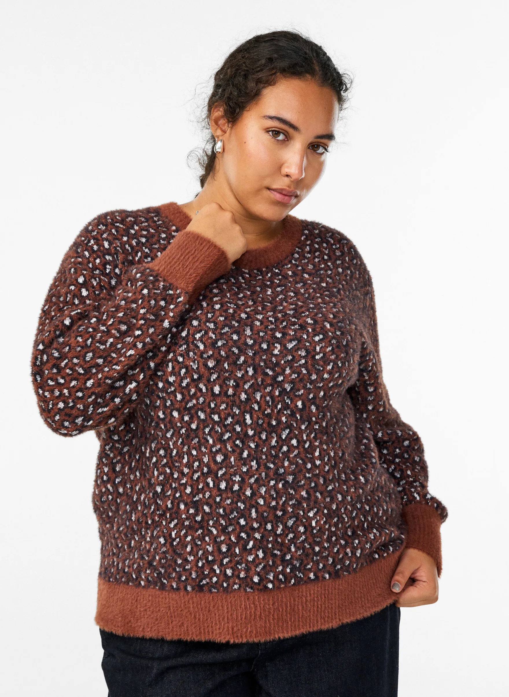 Strickpullover mit Animalprint und flauschigem Finish